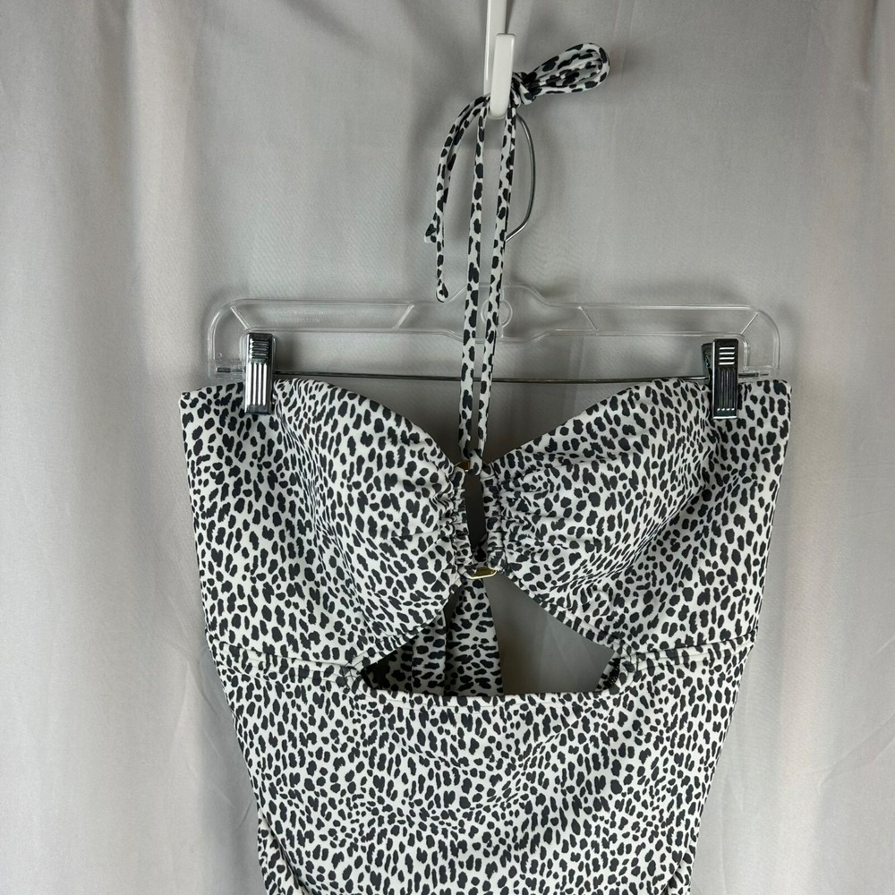 Loft Beach One Piece Halter Swimsuit Women 16 Gray White Animal Print Cutouts - Picture 3 of 12